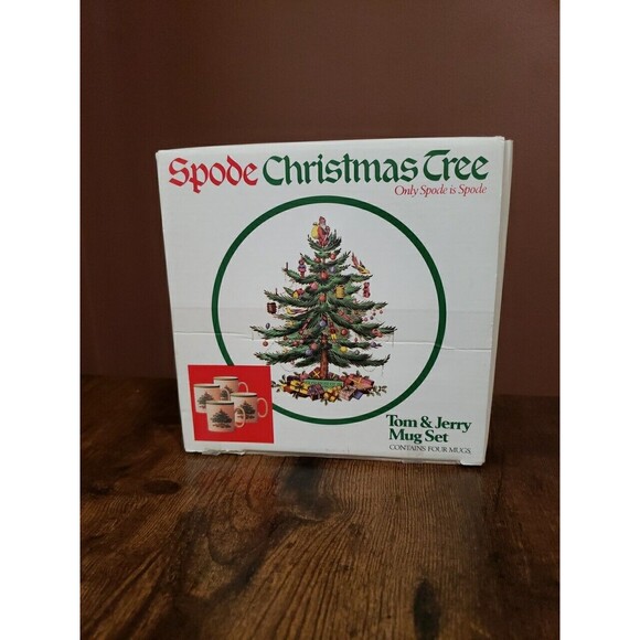 4 Vintage Spode Christmas Tree Tom & Jerry Mugs  Made in England Original Box - Picture 2 of 10